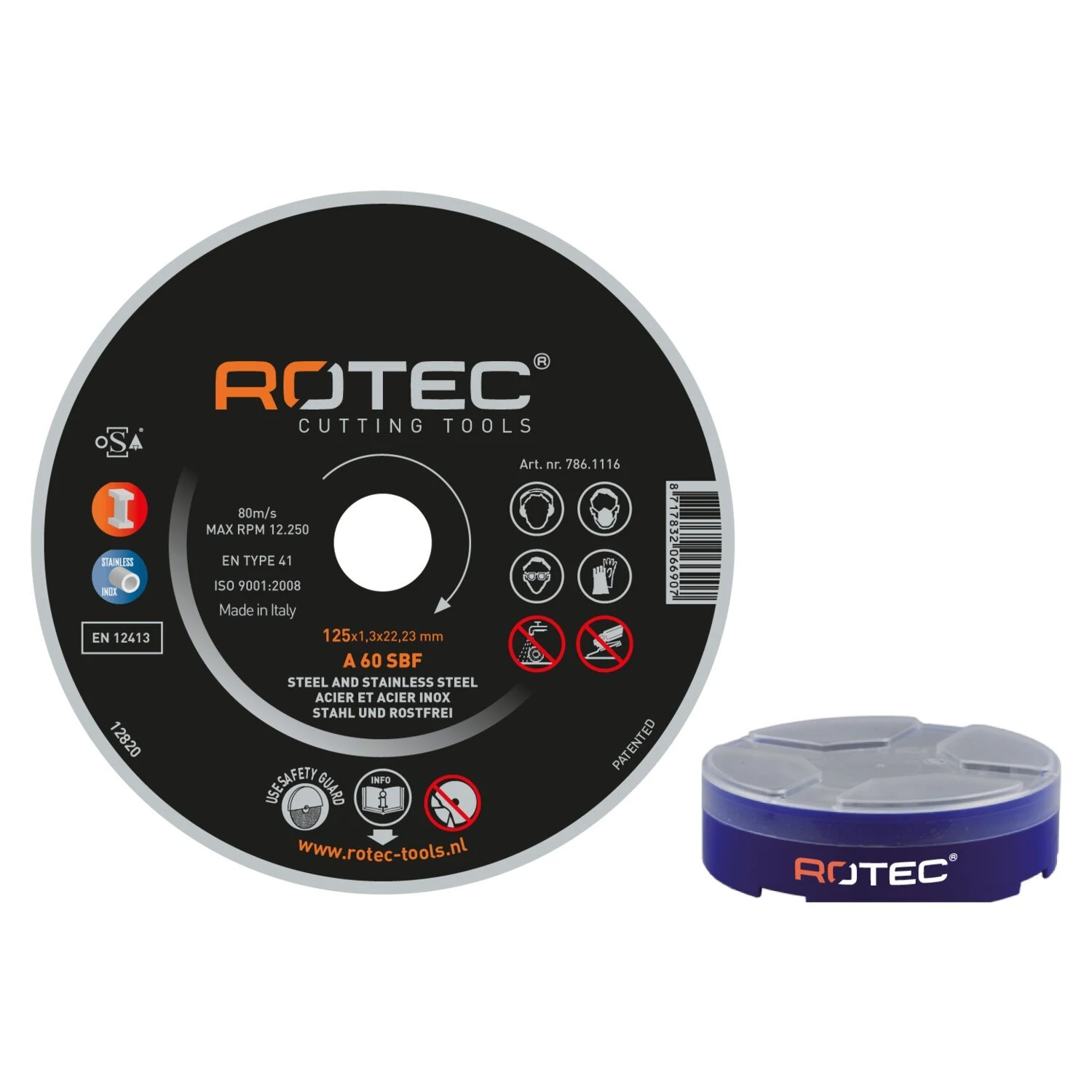 Disco de corte fino Rotec 125x1,3x22,2 mm para acero e inoxidable