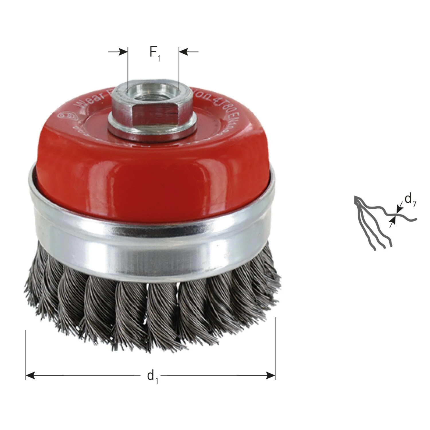 Cepillo de copa Rotec con nudo retorcido 80x0,5 rosca M14 con protector