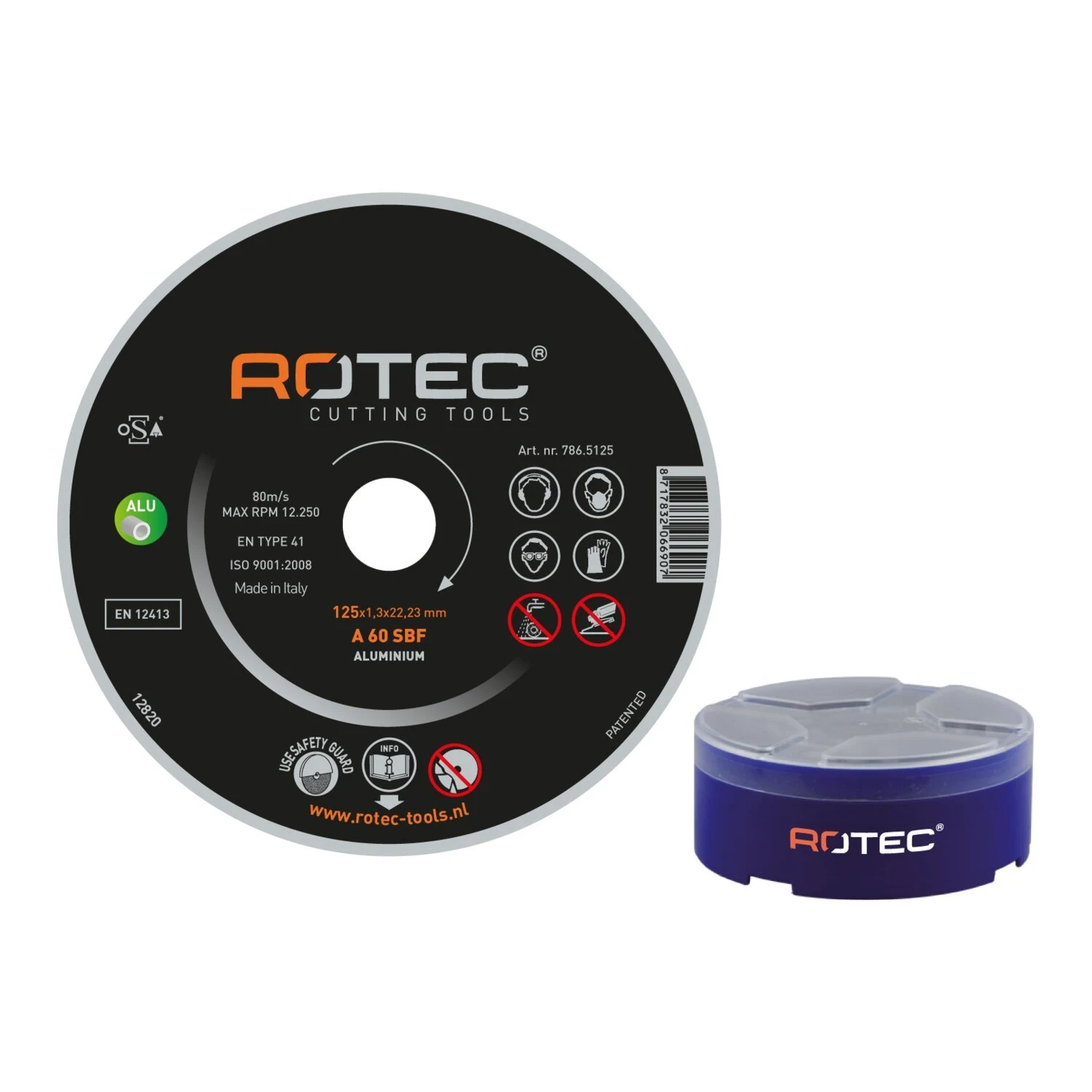 Disco de corte fino Rotec de aluminio con medidas 125x1,3x22,2